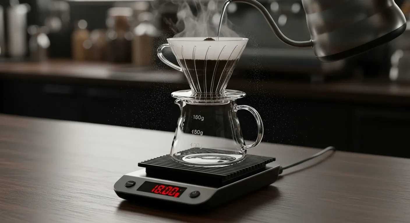 Café molido en una báscula digital.